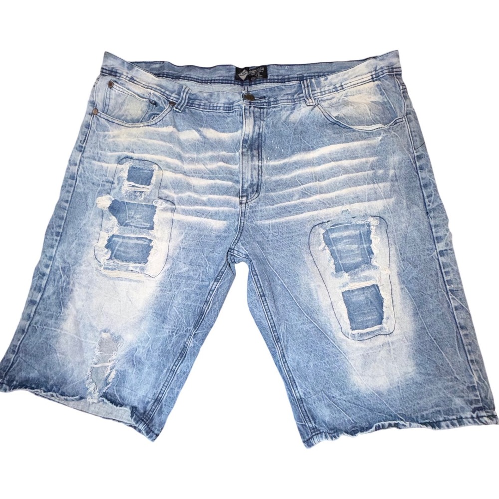 Road Narrows Mens Distressed Acid Wash Denim Shorts Light Blue Size 46 NYC